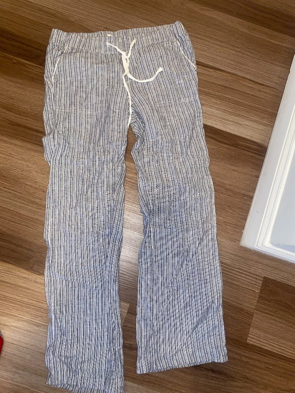Caslon Blue White Striped Linen Blend Wide Leg Pants